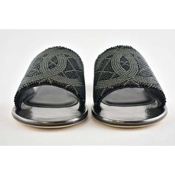 Chanel 20P Black Grey Pearl Embroidery Bead CC Logo Slide Sandal Mule Flat 42 - Picture 7 of 9